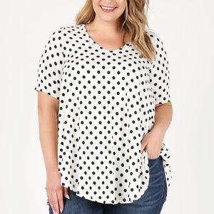 Emetla Plus Size V-Neck Polka Dot Print Loose Top